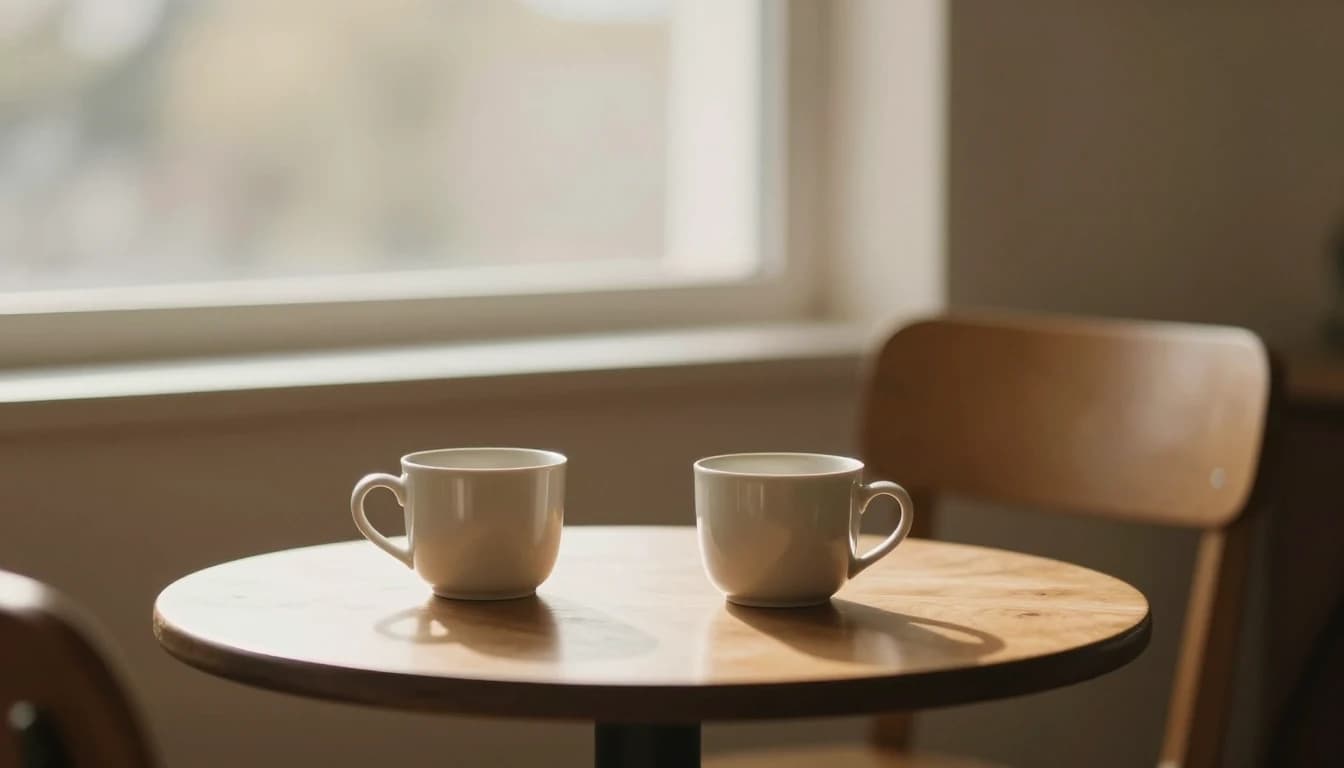 A coordinator having a one-on-one conversation with a prospective volunteer over coffee